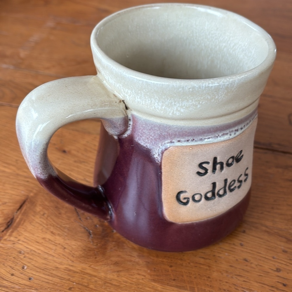 Shoe Goddess Century Stoneware Mug Maroon Cream Pottery Coffee Cup Plum - Picture 9 of 9